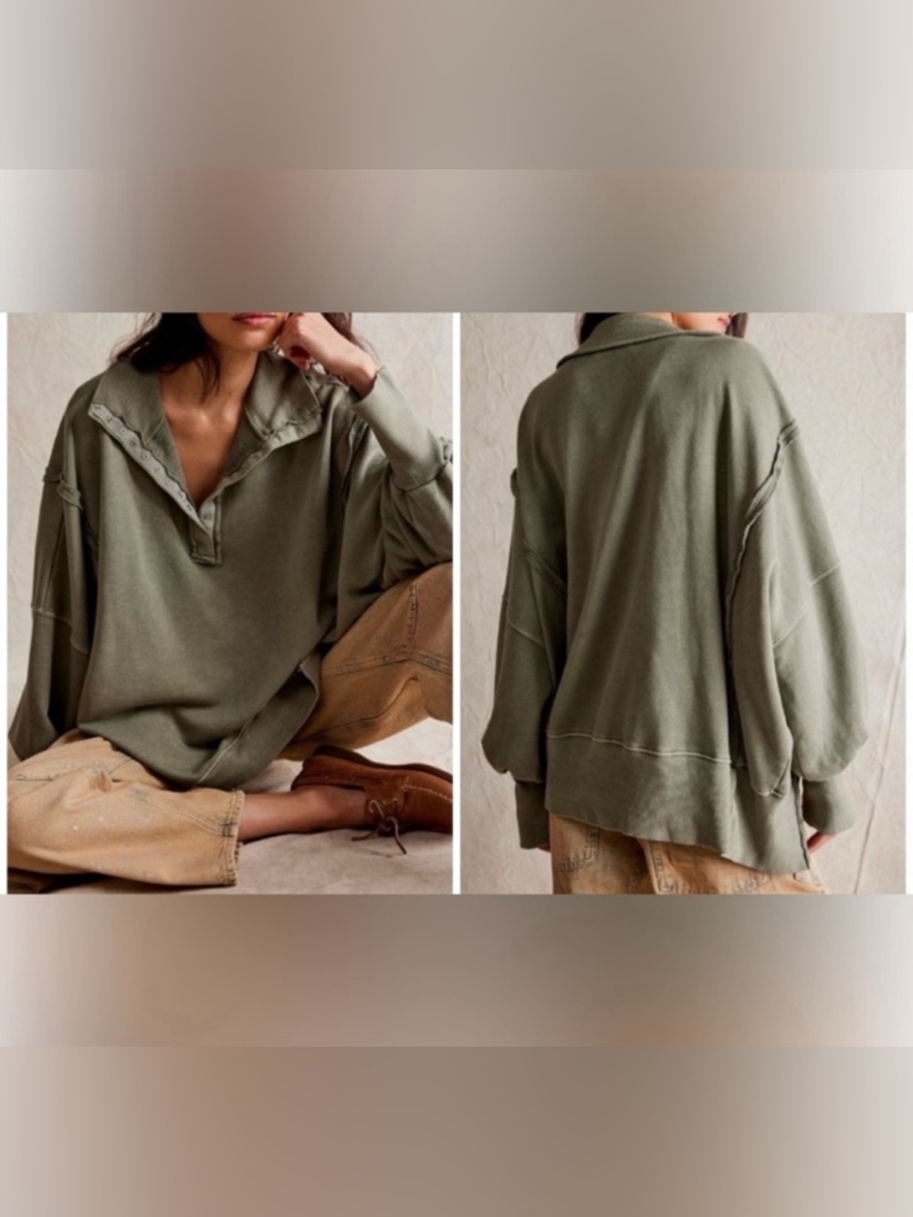 NWOT free people We The Free Camden Henley Sweatshirt - laurel oak green - M